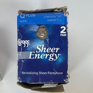 2 pair new L'eggs Sheer Energy Pantyhose size Q+ Nude color. Sheer toe